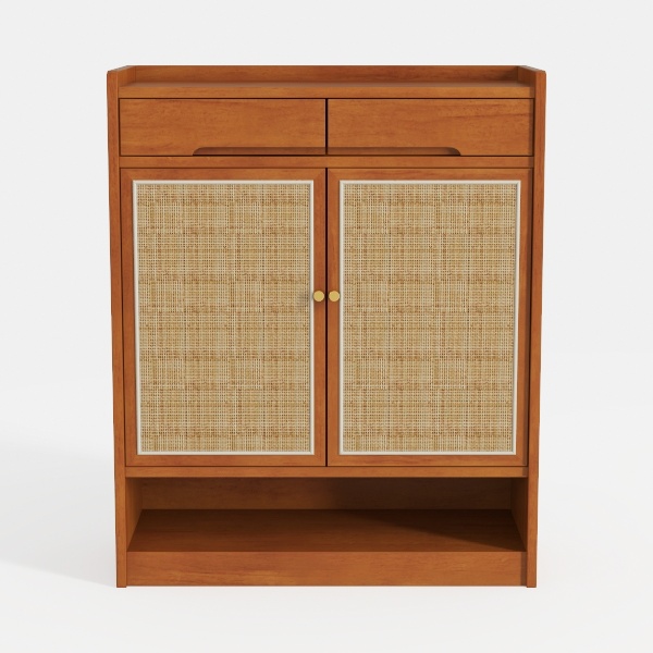 Farmhouse Rattan Shoe Cabinet with Storage,32.4’’