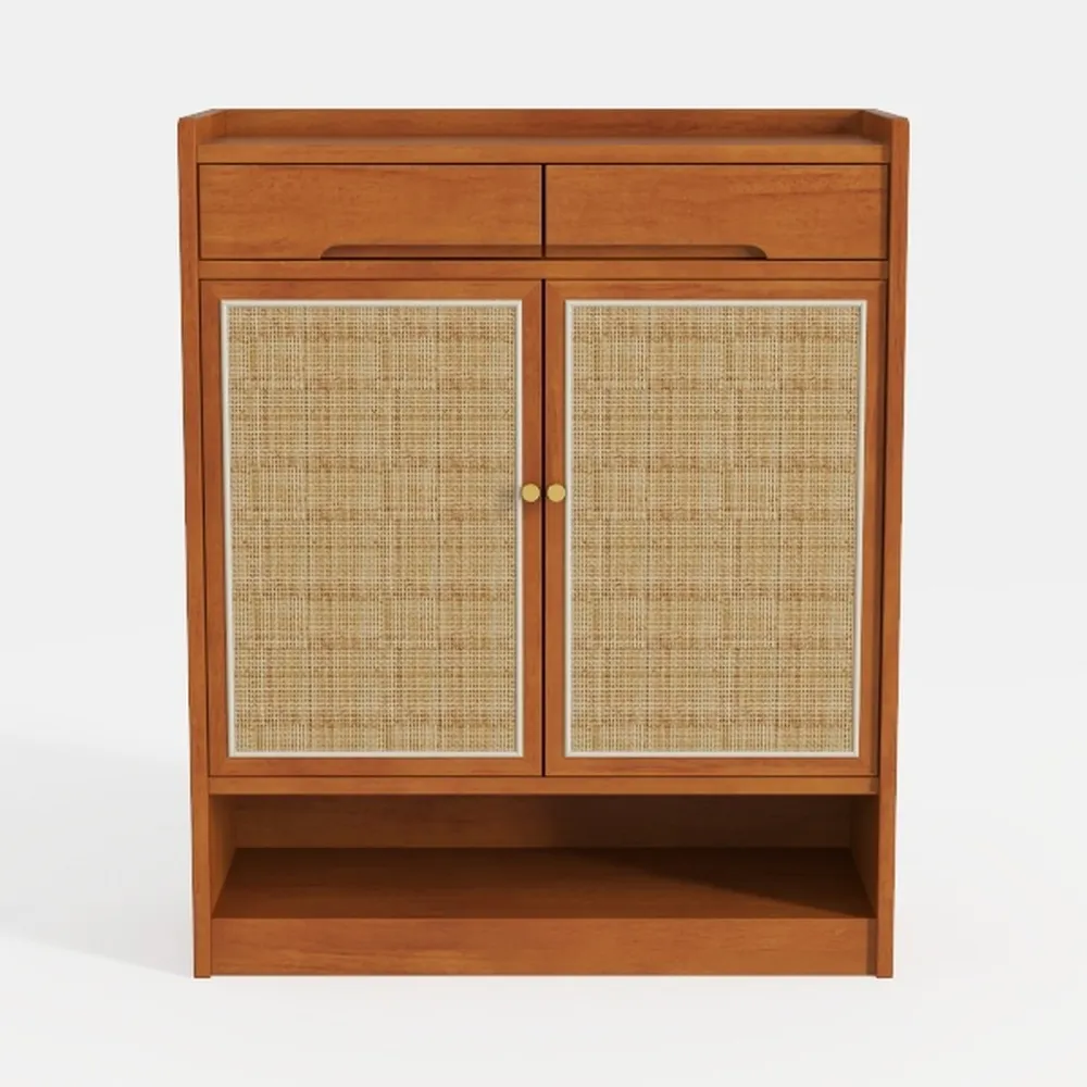 Farmhouse Rattan Shoe Cabinet with Storage,32.4’’