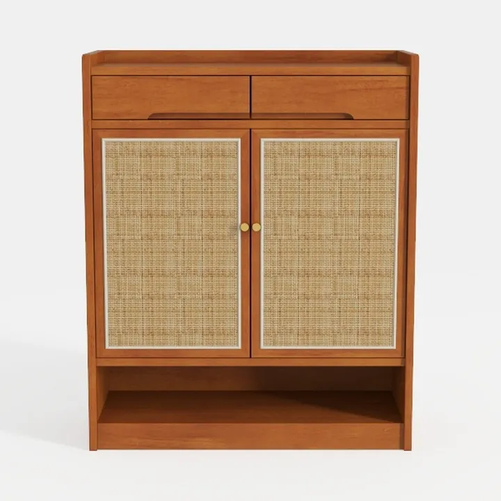 Farmhouse Rattan Shoe Cabinet with Storage,32.4’’