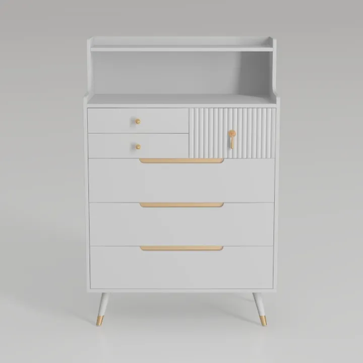 Minimalist White Solid Wood Dresser with Gold Accents 3D Model
