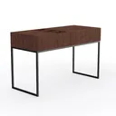Modern Walnut Wood Black Metal Console Table With Storage 3D Model Right 45 Degree View