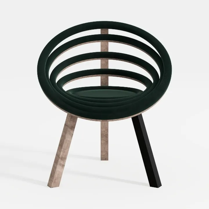 Modern Velvet Solid Wood Accent Chair Unique Circular Design 3D Model