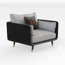 Grey Fabric Loveseat with Gold Metal Legs Solid Right 45 Degree View