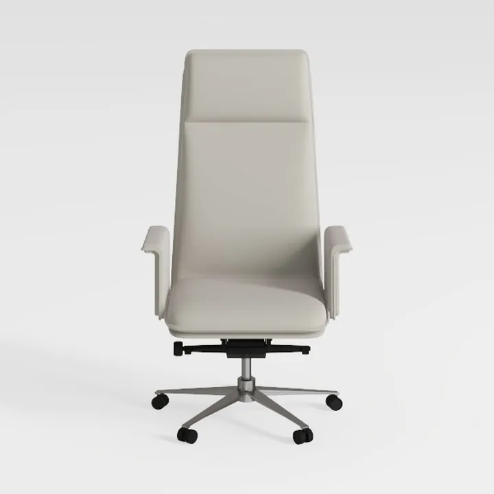 Minimalist Light Gray Leather High Back Office Chair 3D Model