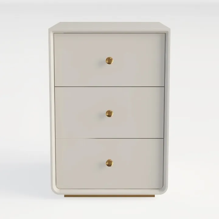 Minimalist Off White 3 Drawer Nightstand with Brass Hardware 3D Model