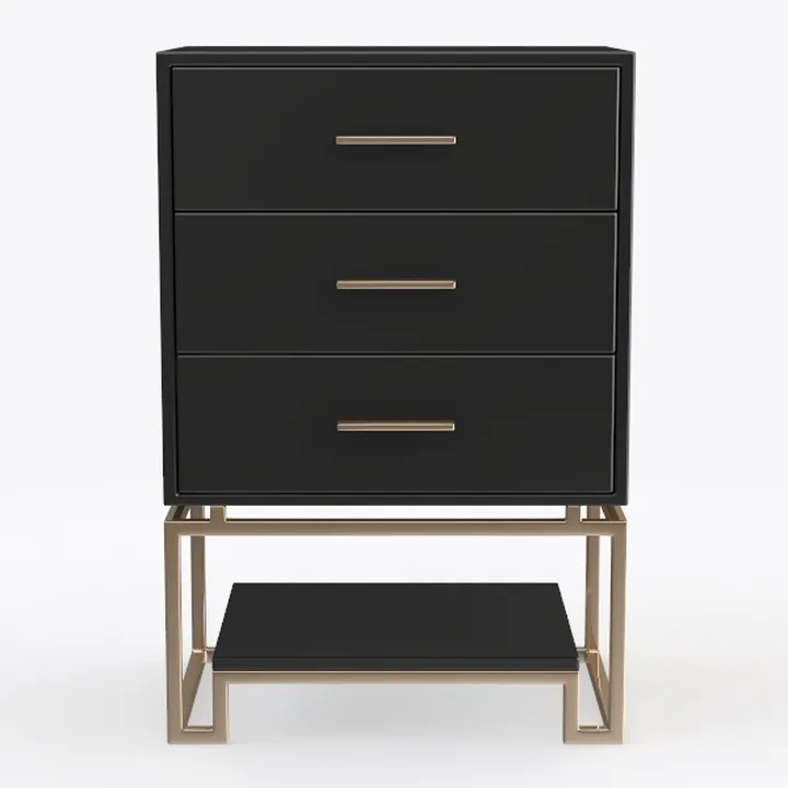 Modern Black Gold Metal Solid Wood Dresser 3D Model