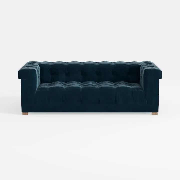 Modern Tufted Navy Velvet Sofa 3D Model