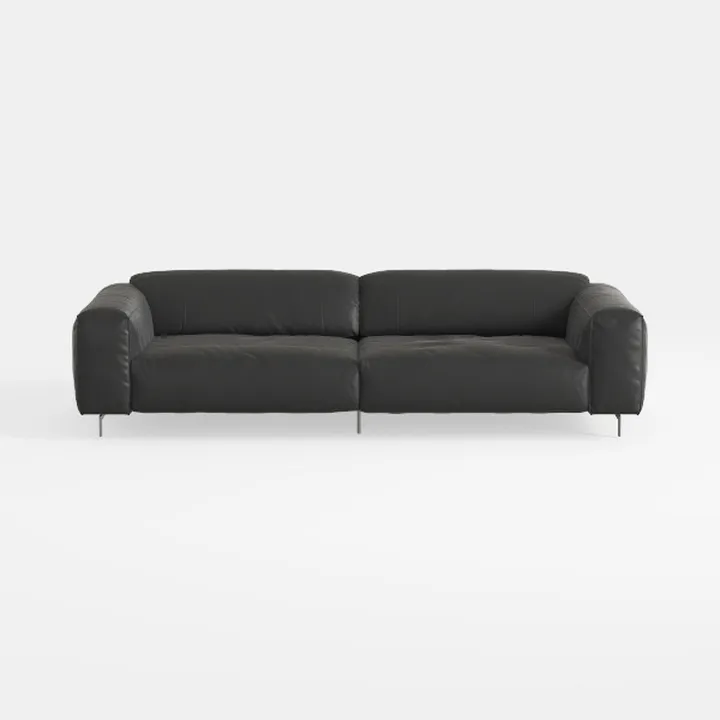 Minimalist Black Leather Large Sofa 3D Model