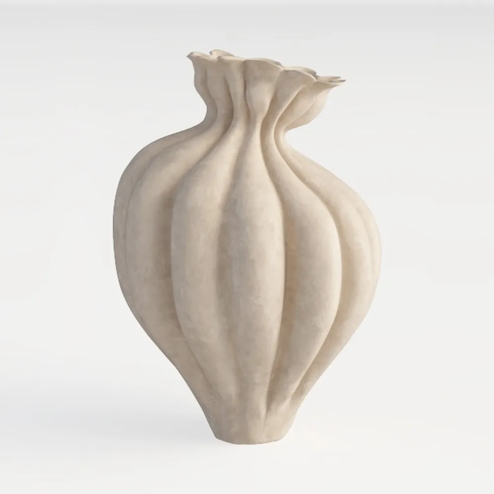 White Ceramic vase with Handle, 10inch Boho