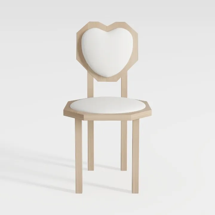Minimalist Solid Wood Fabric Heart Shaped Accent Chair 3D Model