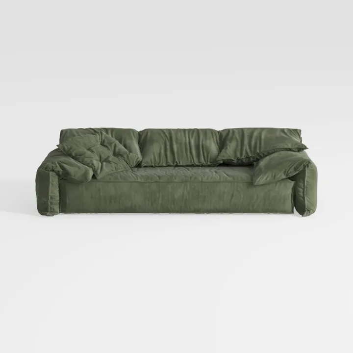 Minimalist Velvet Green Large Sofa 3 Seater 3D Model