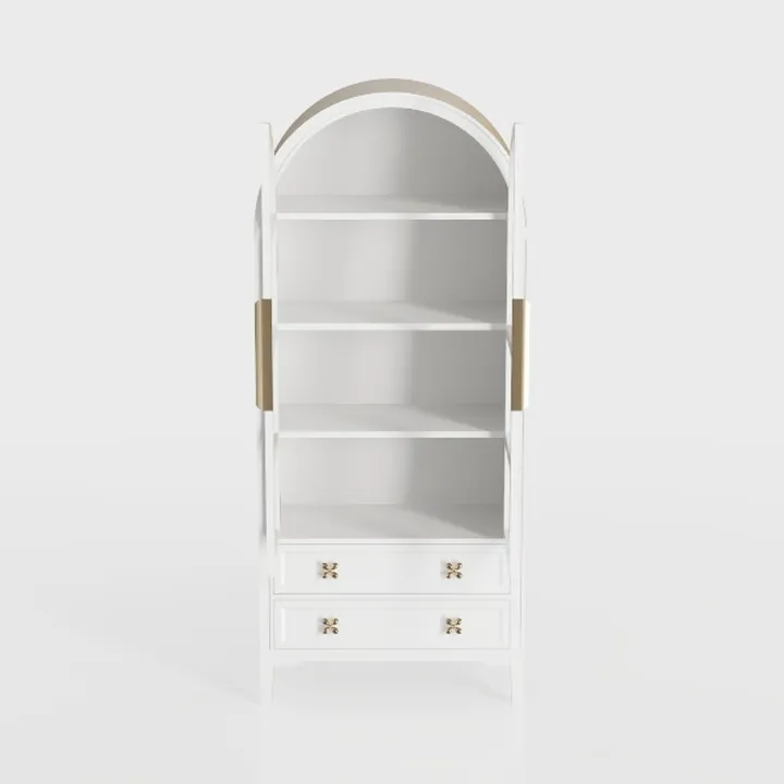 Modern White Gold Accent Arched Bookshelf Cabinet 3D Model
