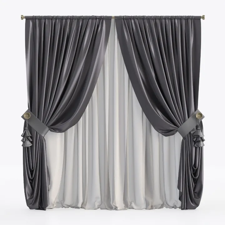 Luxury Satin Fabric Double Layer Curtain 3D Model
