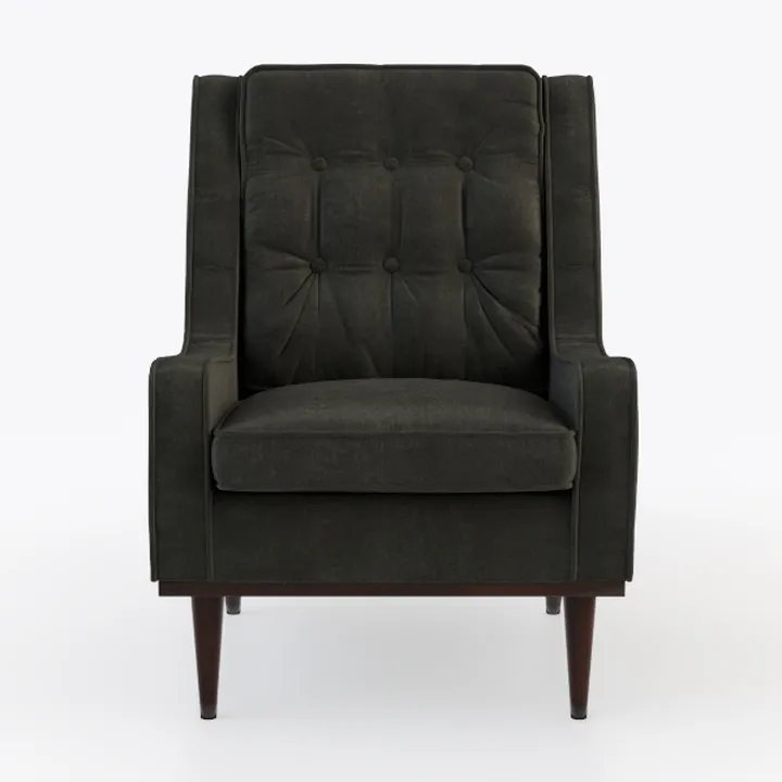 Mid Century Dark Velvet Tufted Wingback Armchair 3D Model