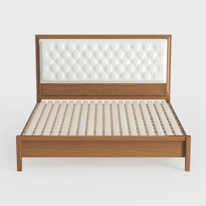 Modern Solid Wood Leather Tufted Headboard King Bed 3D Model