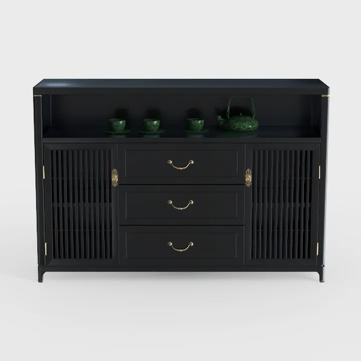 Modern Black Solid Wood Brass Accent Sideboard Cabinet 3D Model