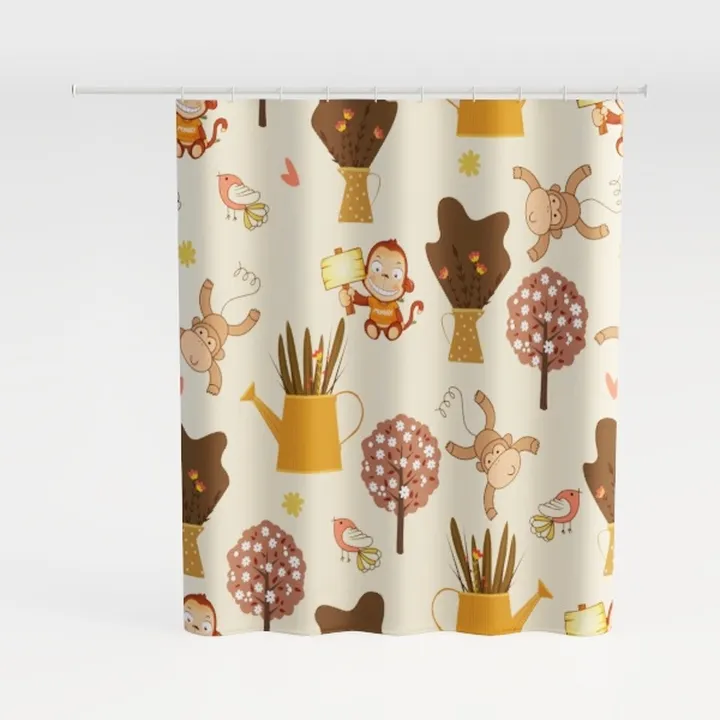 Cute Cartoon Animal Plant Pattern Shower Curtain 3D Model