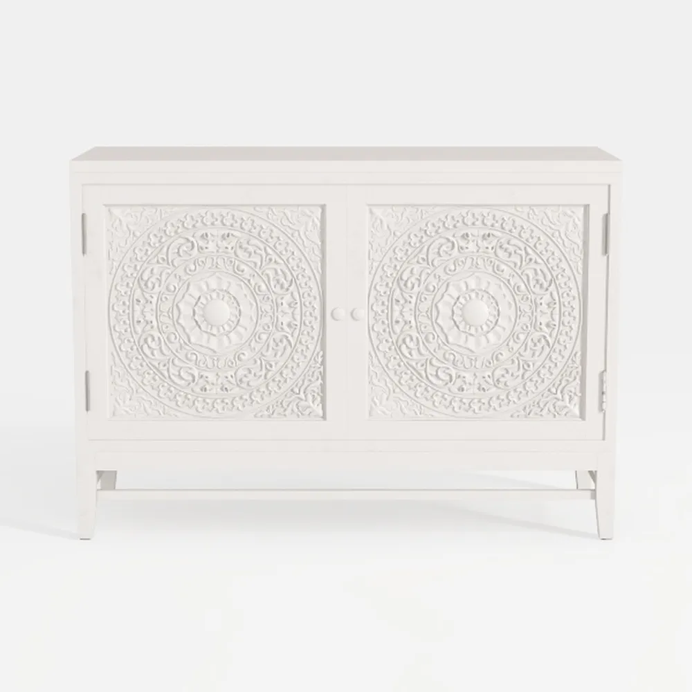 PHI VILLA White Accent Cabinet with Doors, Hollow