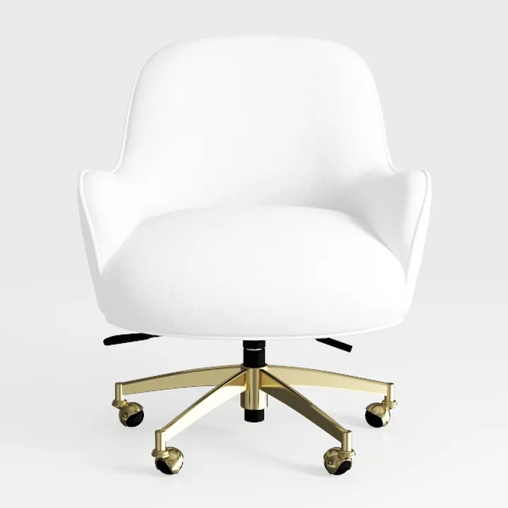 Minimalist White Boucle Gold Metal Office Chair 3D Model