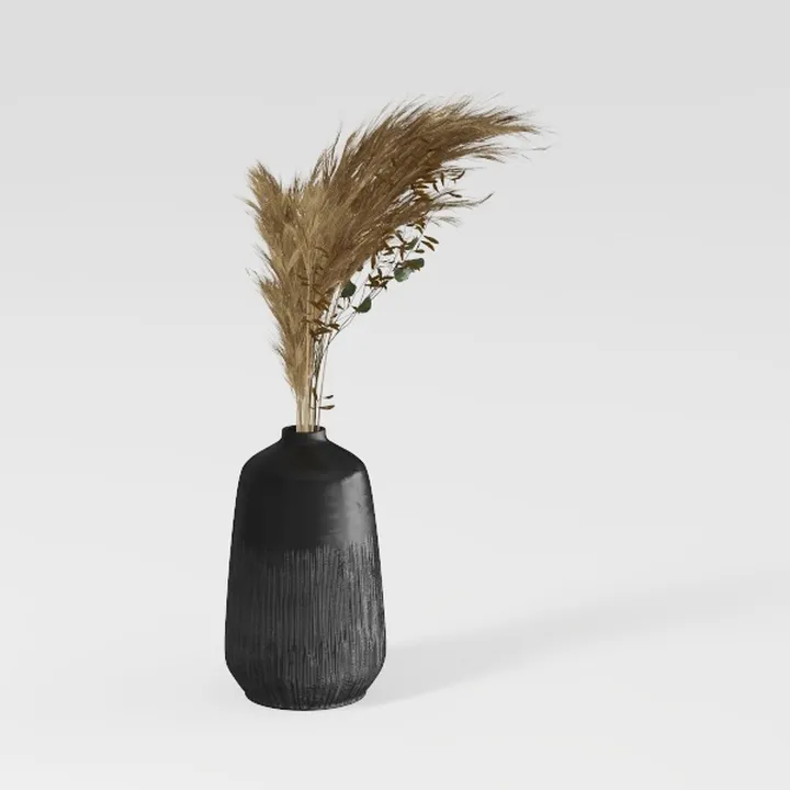 Rustic Ceramic Vase, 13.4" Black Farmhouse Tall
