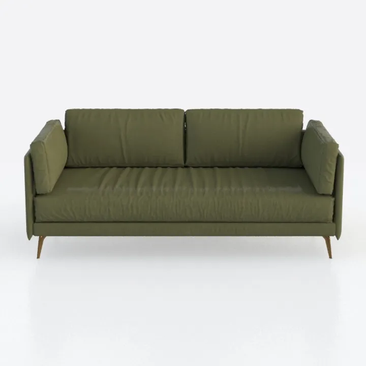 Modern Olive Green Fabric Sofa With Metal Legs 3D Model