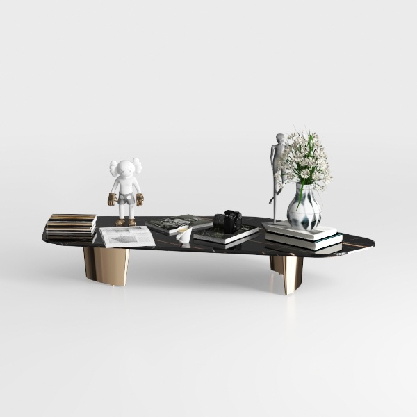 33 in. Black Round Marble Coffee Table with Sturdy