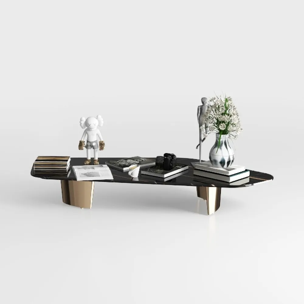 33 in. Black Round Marble Coffee Table with Sturdy