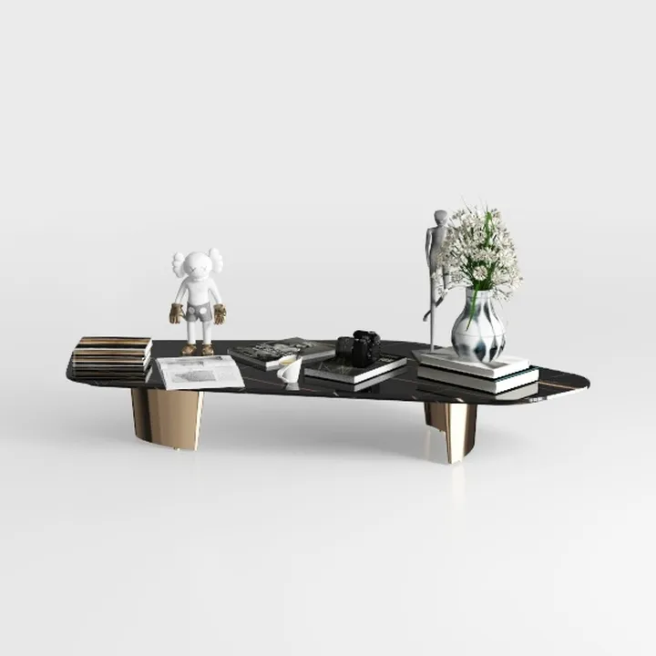 33 in. Black Round Marble Coffee Table with Sturdy