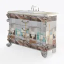 French Vintage Marble Top Bathroom Vanity Cabinet 3D Model Right 45 Degree View