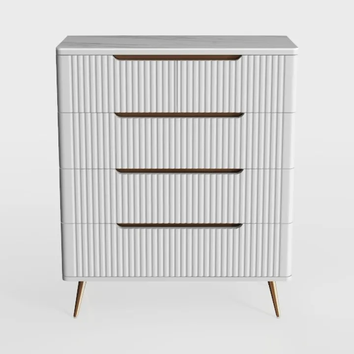 Minimalist Fluted White Marble Top Gold Accent Dresser 3D Model