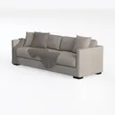 Minimalist Fabric 3 Seat Sofa with Throw Pillows and Blanket 3D Model Left 45 Degree View