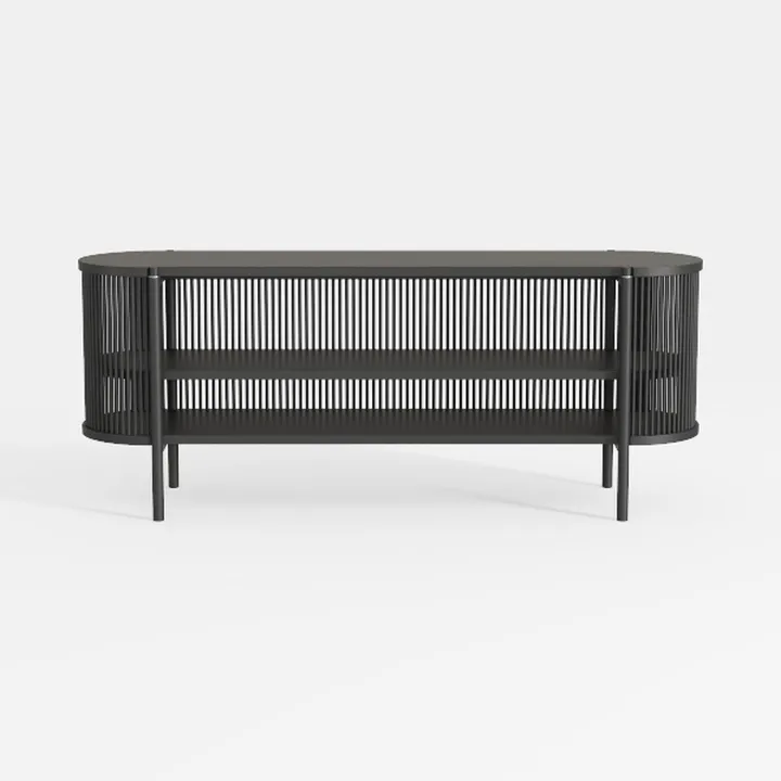 Minimalist Black Metal Cane Console Table With Open Shelves 3D Model