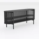 Minimalist Black Metal Cane Console Table With Open Shelves 3D Model Right 45 Degree View