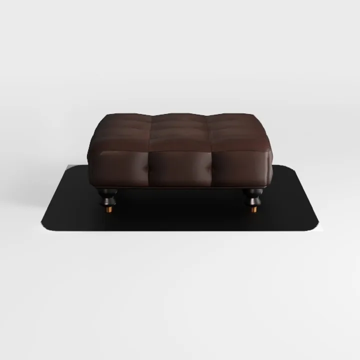 Dark Brown Leather Tufted Ottoman with Brass Accent Feet 3D Model