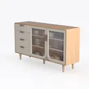 Modern Storage Cabinet, Wooden Kitchen Sideboard Left 45 Degree View