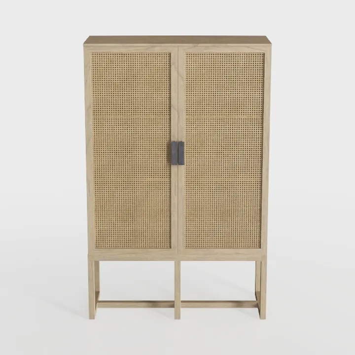 Minimalist Japandi Solid Wood Rattan Cabinet 3D Model