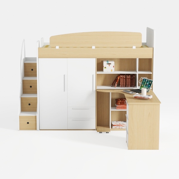 Twin Loft Bed with Desk and Storage Shelf, Twin Si
