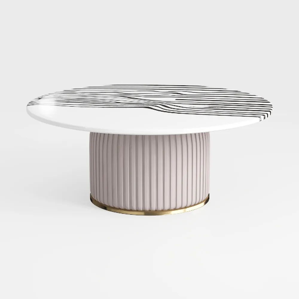 Wood and Marble Round Coffee Table, 36.02 x 20.39 