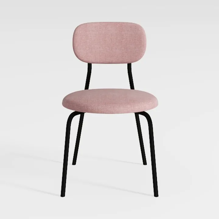 Modern Pink Fabric Upholstered Black Metal Dining Chair 3D Model