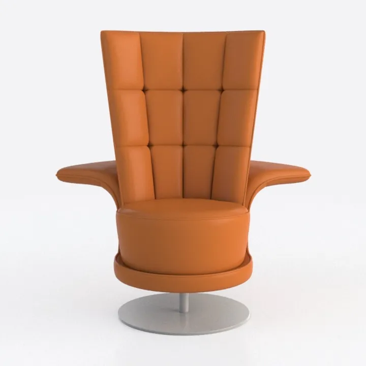 Modern Tan Leather Tufted Swivel Armchair 3D Model