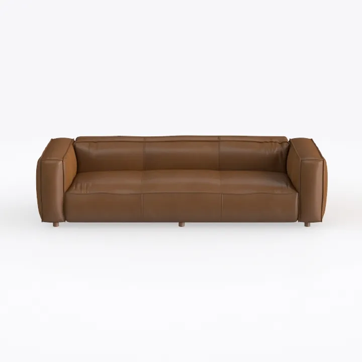 Minimalist Brown Leather 3 Seater Sofa 3D Model