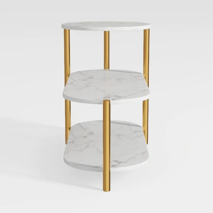 Marble Side End Table, 3-Tier Sofa Side Table