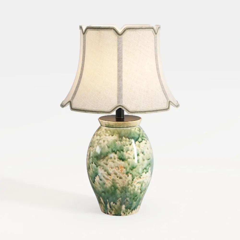 Blue Hand-Painted Ceramic Table Lamp Gold Flower