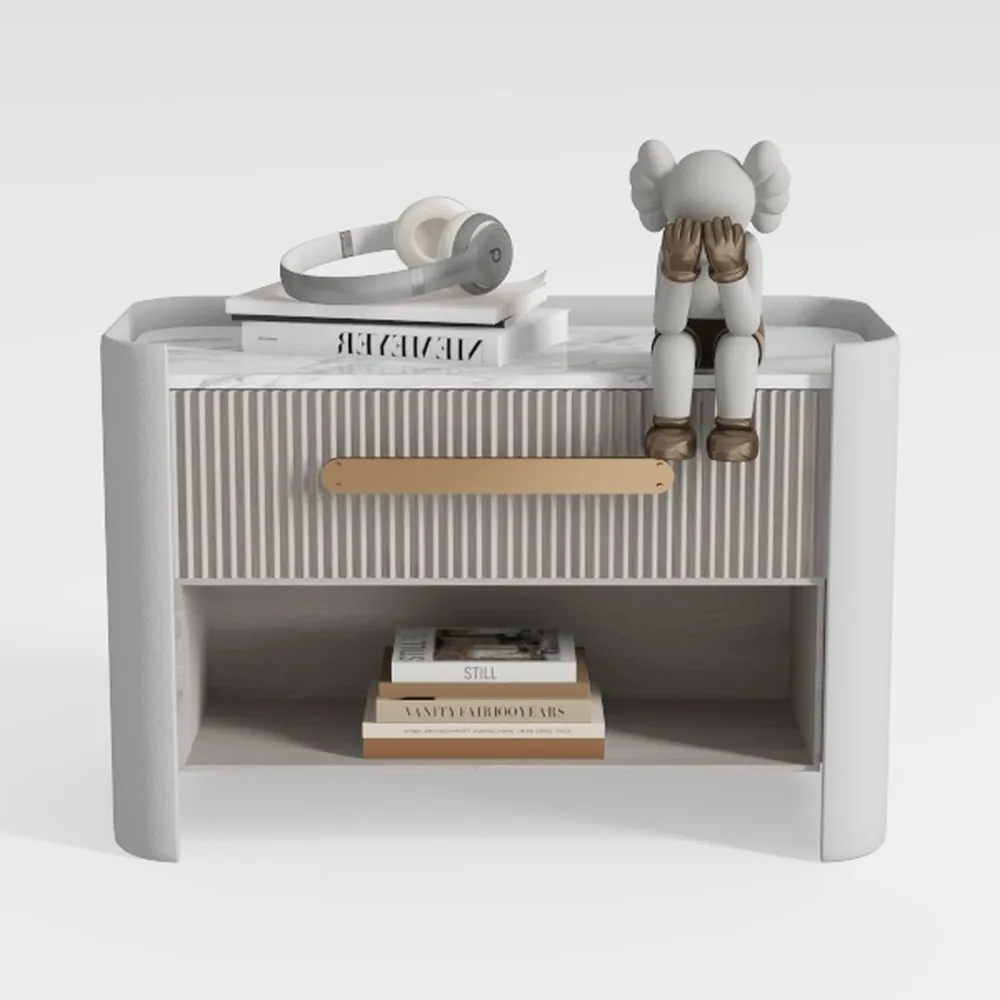 Nightstands Set of 2 with Drawer, Modern Fluted