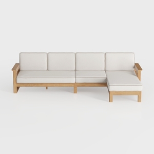 Minimalist Solid Wood Linen Outdoor Sectional Sofa 3D Model