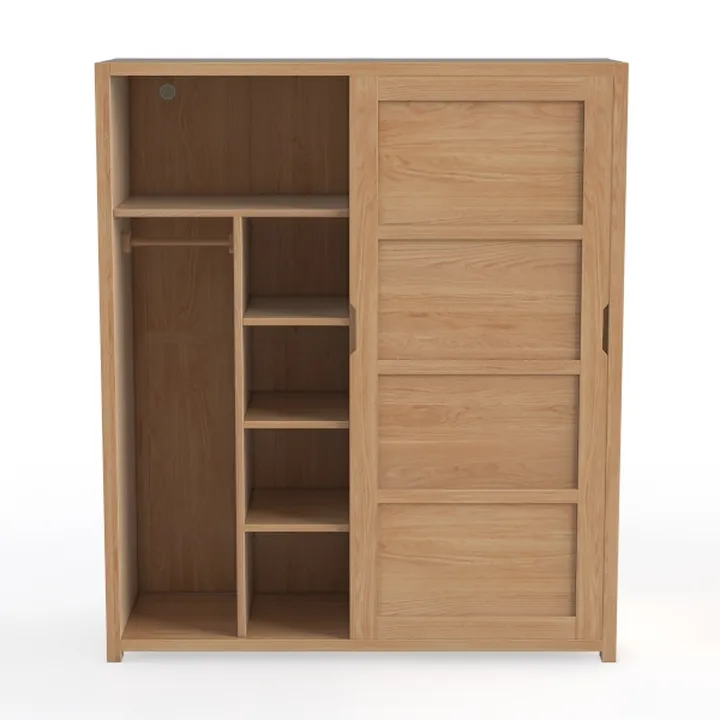 Minimalist Solid Oak Sliding Door Wardrobe 3D Model