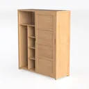 Minimalist Solid Oak Sliding Door Wardrobe 3D Model Left 45 Degree View