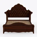 Vintage Solid Walnut Leather Tufted King Size Bed 3D Model Front View