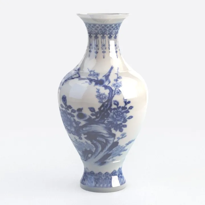 7in. Tuscan Ceramic Blue Scroll Urn Vase
