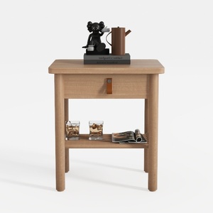 Solid Rubberwood Round Side Table with Drawer